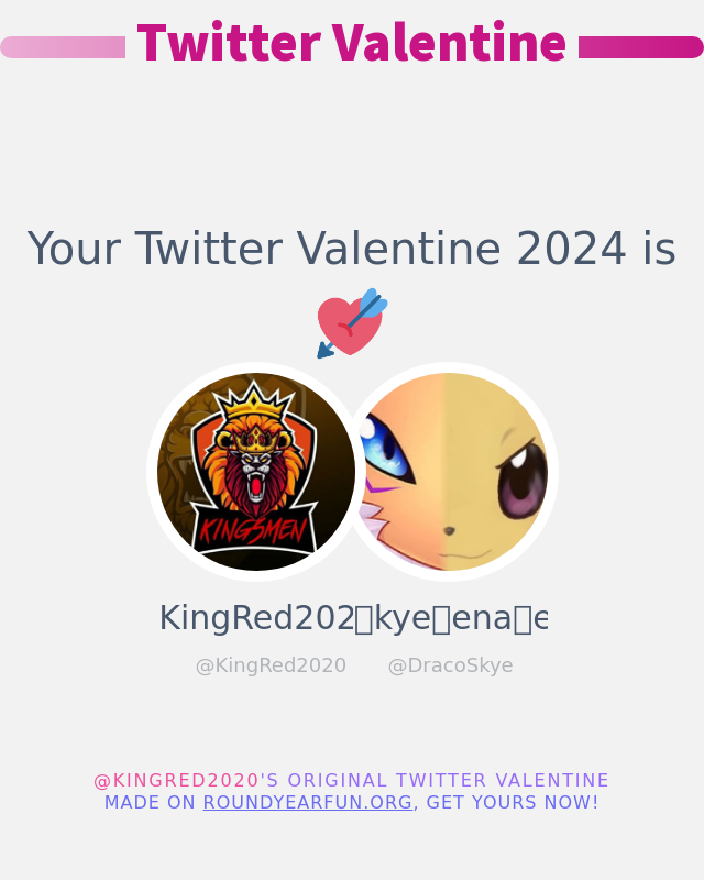 KingRed2020's tweet photo. My Twitter Valentine 2024 is going to be: @DracoSkye

➡️ https://t.co/qfwWwZjjgb #valentinesday2024 #ValentinesDay https://t.co/Qee1fmYHYR