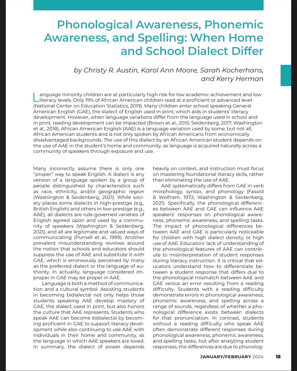 New pub alert! Understanding how early reading skills are impacted by phonological differences b/w dialects helps teachers distinguish differences from difficulties. @thekarolmoore @KocherhansSarah