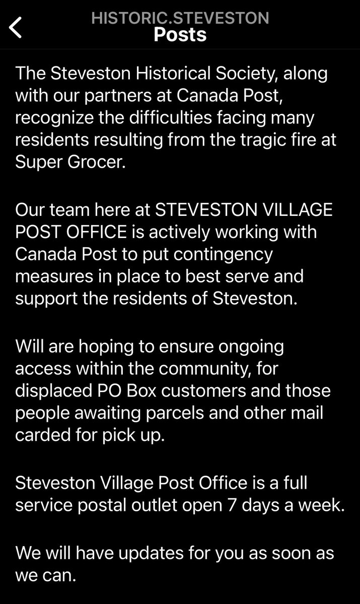 A message from <a href="/StevestonHS/">Historic Steveston</a> regarding <a href="/canadapostcorp/">Canada Post</a> service disruptions in #Steveston