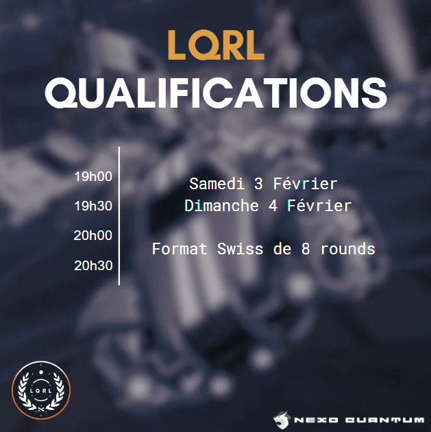 OfficialLQRL's tweet photo. Nous sommes à la semaine 0 de la LQRL!!! (qualifications)  
Les qualifications auront lieu le 3 et 4 Février de 19h à 21h  

Merci à NEXO QUANTUM d'avoir permis l'augmentation de 100$ de notre pool price 1st place:

200$ 2nd place: 120$ 3rd place: 80$ https://t.co/0IM3EmZxrk