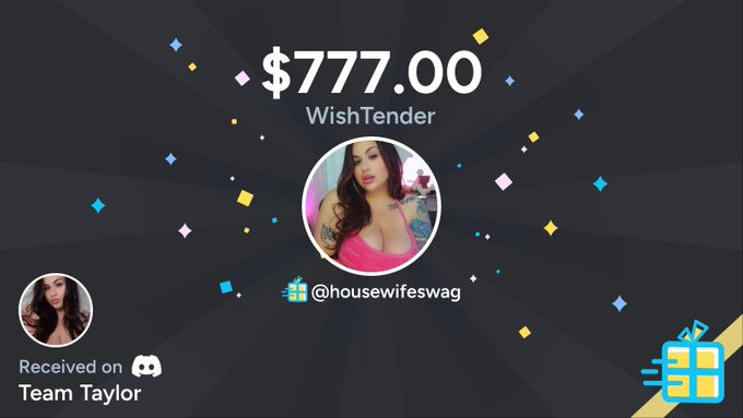 "TaysCounsel " just bought a gift off housewifeswag's wishlist worth $777.00 on Discord in Team Taylor