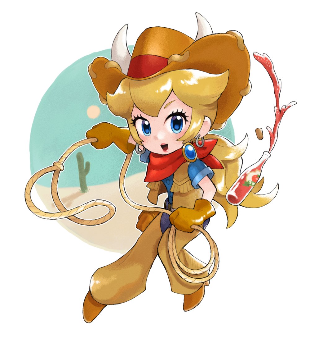 princess peach 1girl cowboy hat solo cowboy western blonde hair earrings jewelry  illustration images