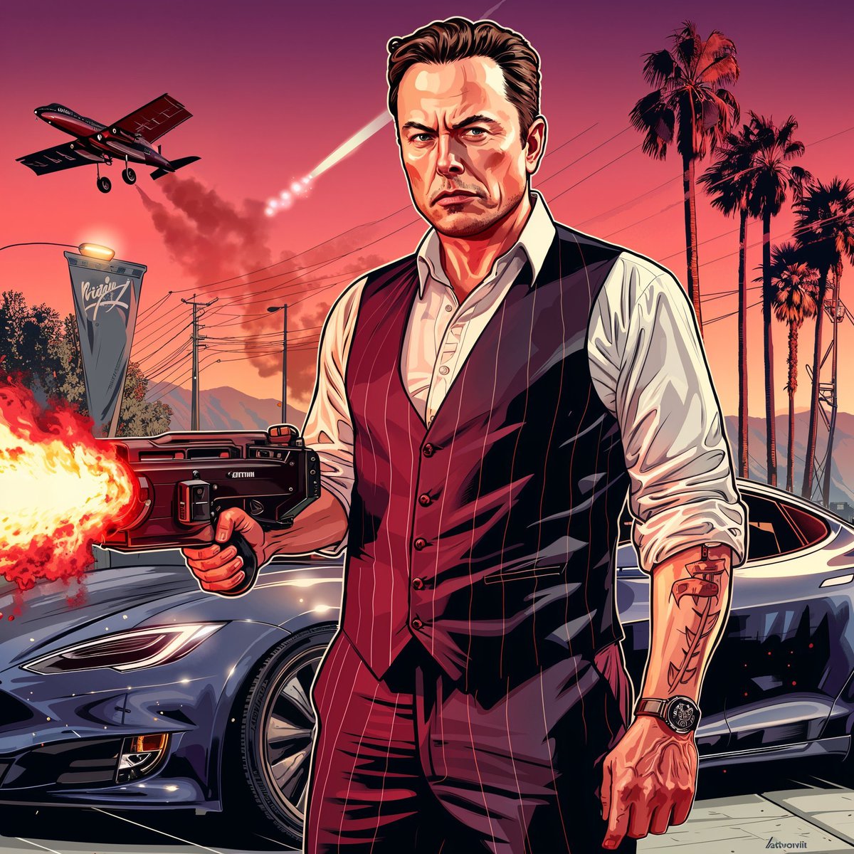 I used Midjourney v6 to create “Grand Theft Auto” versions of famous people. The results are incredible. 1. Elon Musk