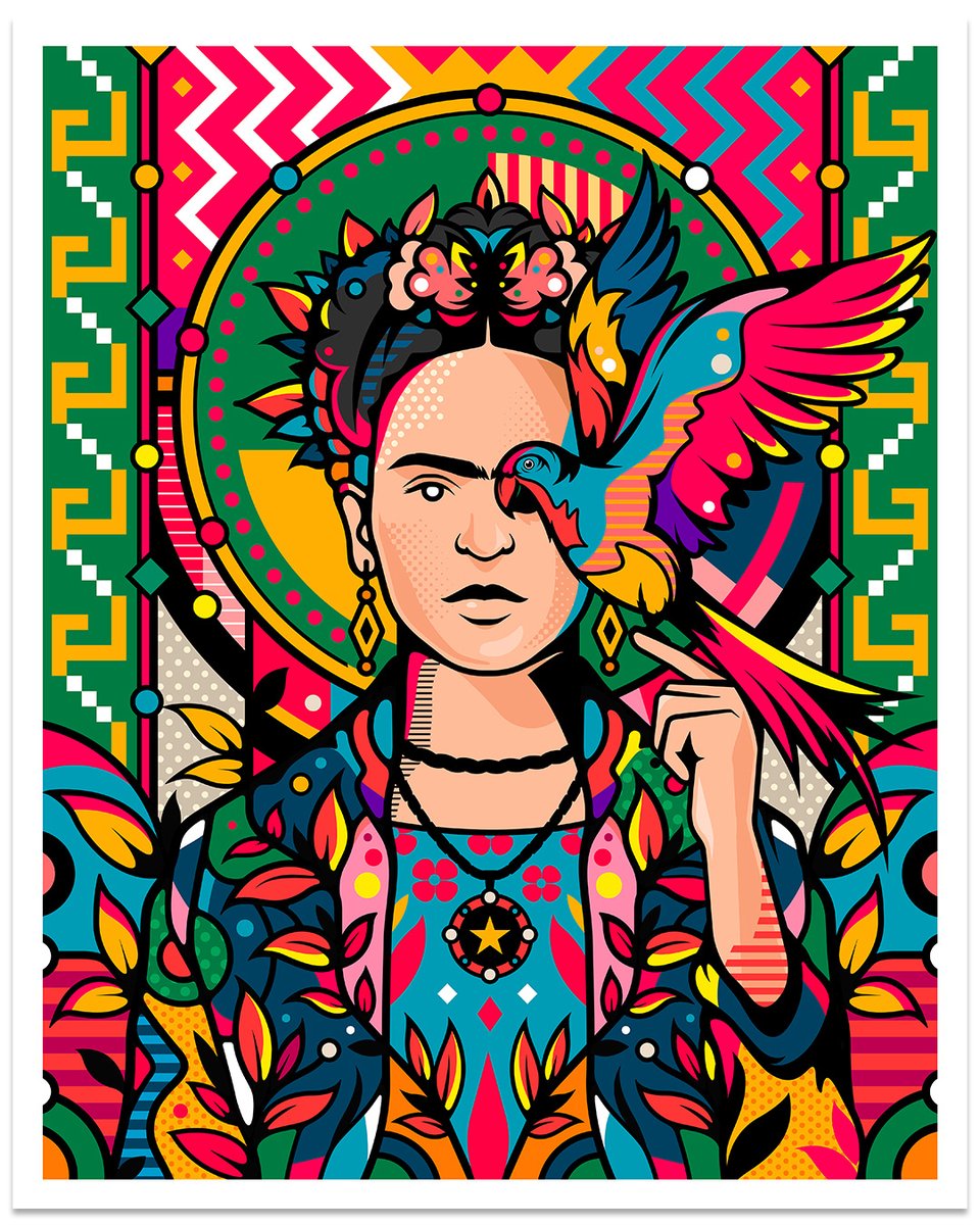 Vibrant, colorful, pop art portrait of #FridaKahlo by @VanOrtonDesign. Large variant has sold out but the regular edition is available on our site. See more from the twin brothers: spoke-art.com/search?type=pr…* #VanOrton #VanOrtonDesign #SpokeArt #Frida #popart #vibrant #portrait