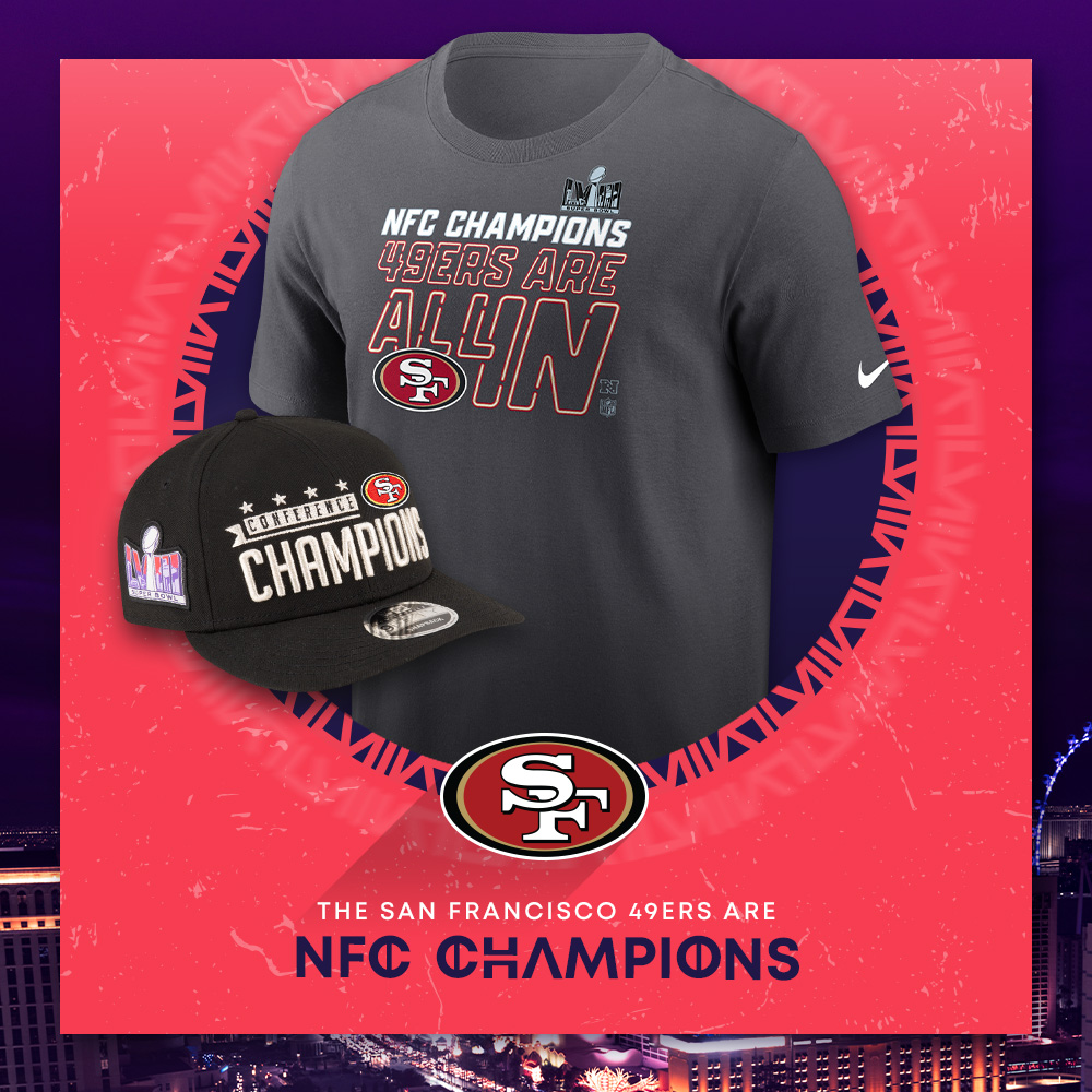 The @49ers win their 2nd NFC Championship in 5 seasons! 🏈🏆🏆 #SBLVIII 🛒: bit.ly/48QeSYW | #FTTB