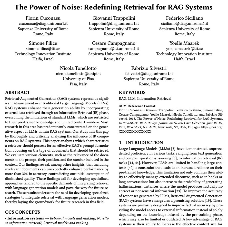 omarsar0's tweet image. Redefining Retrieval in RAG

A nice comprehensive study that focuses on the components needed to improve the retrieval component of a RAG system.

Confirms that the position of relevant information should be placed near the query. The model will struggle to attend to the…