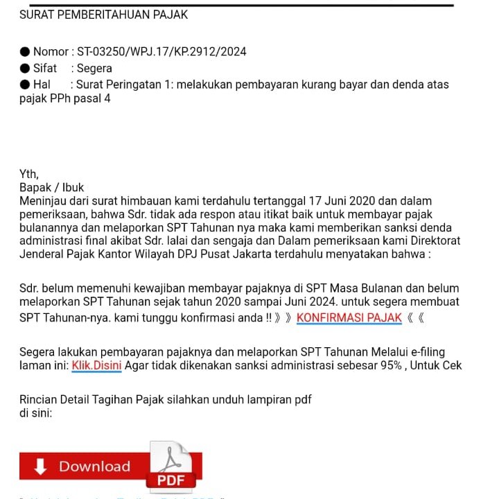 #KawanPajak kalau menerima email ngadi-ngadi seperti ini tidak usah direspon karena merupakan penipuan yang mengatasnamakan DJP.

Pemberitahuan kepada Wajib Pajak akan menggunakan saluran komunikasi &amp; informasi resmi DJP, <a href="/kring_pajak/">#PajakKitaUntukKita</a> dan/atau kantor pajak.

😊🙏