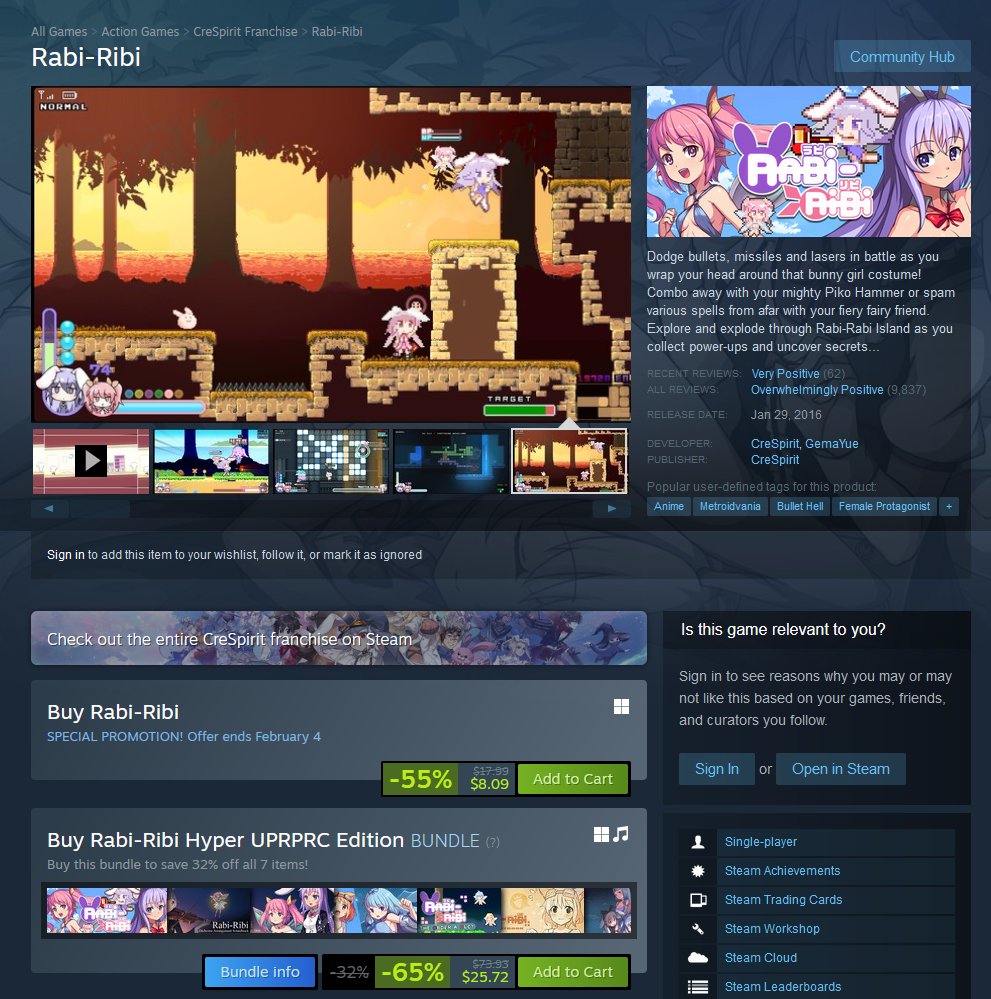Do you know the Year of Rabbit will end in about 10 days?

Today is Rabi-Ribi's 8th Anniversary! There will be Rabi-Ribi sales and some news!

Also, TEVI's first content update is going to be live soon! I am happy we can finish all of these within the Bunny Year🐇