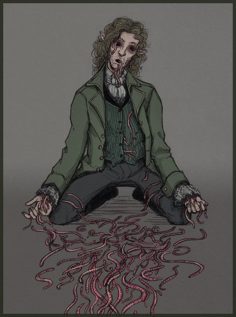 Petr (Petrichor), our party's druid & doctor. He um, well, he's made of worms existing in a skin suit.
~There was an undead doctor 
His name was Petrichor
Worms kept snugly in his skin
'Till they decided to explore 🪱
#guestsofstrahd #bodyhorror #worms #DnD #curseofstrahd