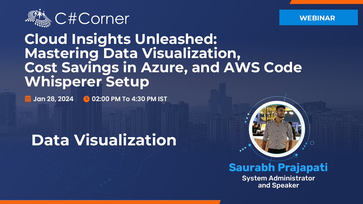 CsharpCorner's tweet image. Join Saurabh Prajapati at @csharpcorner Indore Chapter Webinar for an in-depth exploration of Data Visualization. Uncover the power of visualizing data effectively.

Register now: tinyurl.com/2yxmnmab 

#Azure #AWS #CodeWhisperer #DataVisualization #Webinar #IndoreChapter…