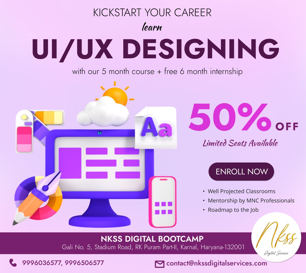 nkss_digital's tweet photo. Level up your design game️ with NKSS Digital's UI/UX course. open doors to pixel-perfect experiences.💫💯 #growtogether
☎️9996506577,9996036577
.
.
.
#karnal #designing #uiuxdesign #panipat
#delhi #kuk #nkssdigitalservices #bootcamp
#growthmindset #success #MobileApp https://t.co/P6GQh9Va8I
