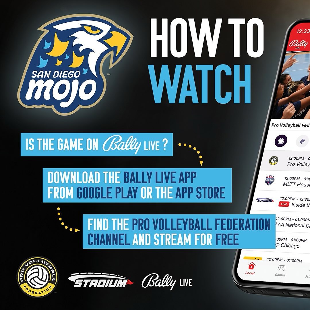 sandiegomojo's tweet image. Interested in watching our first game of the season? 
@watchstadium and @ballylivenow got you covered 🫵🏼

Stay up to date for ALL things Mojo by tuning in👀

Who’s ready to make history? 

#MojoMoves #MojoMagic #SanDiegoMojo #OurTimeIsNow #RallyWithUs

provolleyball.com/news/2024/01/s…
