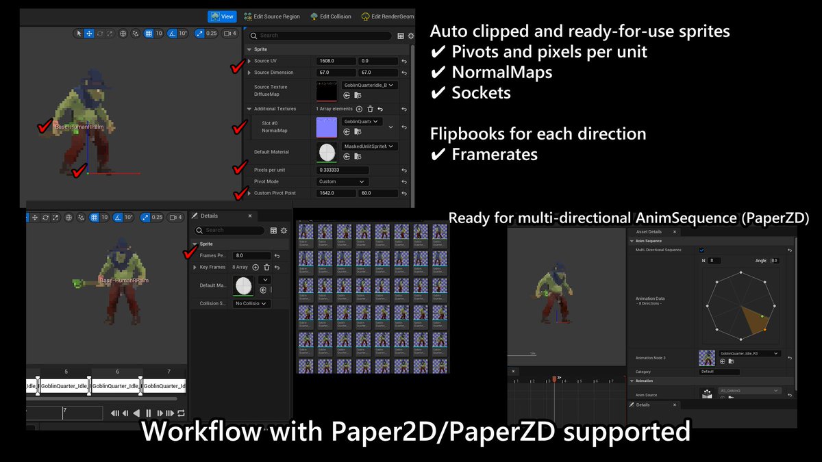 NKDTR's tweet photo. AnimToSprite (A2S) is a plug-in for creating sprites from animated characters.
Normal, roughness, metallic, specular, etc. can be output as textures, and Paper2D is also supported.
#UE5 #GameDev
https://t.co/7f6e9gv4bU https://t.co/CYVMxUW85S