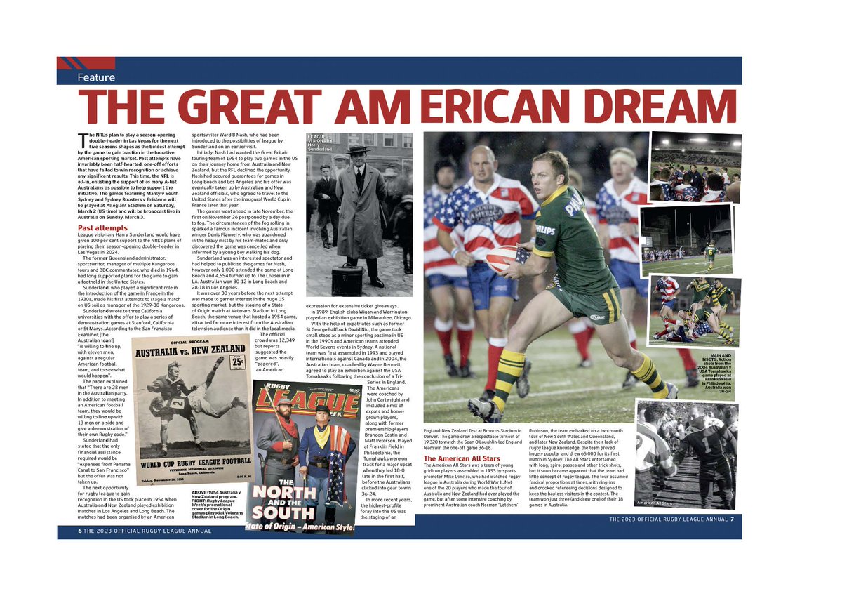 NRL fans… the countdown is on! Just 5 weeks until the history-making double-header in Las Vegas. In the 2023 Official Annual, we look at past US ventures including a proposal for the Kangaroos to play an American Football team! The annual is available at rugbyleagueannual.com.au