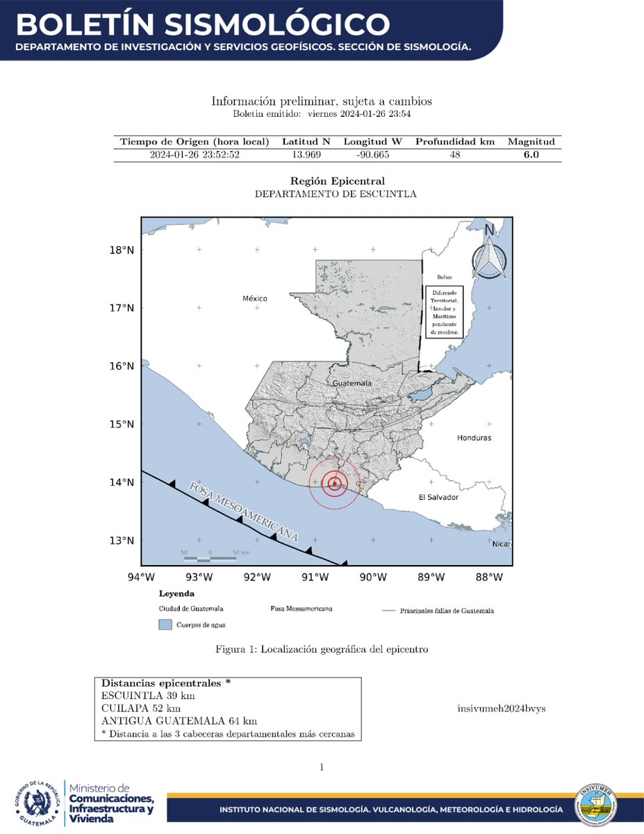 #TemblorGT Se registra un sismo de 6.0 grados a las 23:54 horas, con epicentro en Escuintla. Vía: @insivumehgt