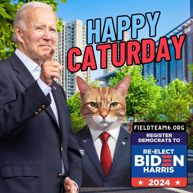 It’s Saturday – Caturday – National Chocolate Cake Day! Yum! Let’s celebrate by registering more Democrats!

If you’re voting BLUE for Biden/Harris &amp; up/down your ballot in 2024, reply with a 💙, retweet this, &amp; let’s follow each other so we can be #StrongerTogether!
#Voterizer