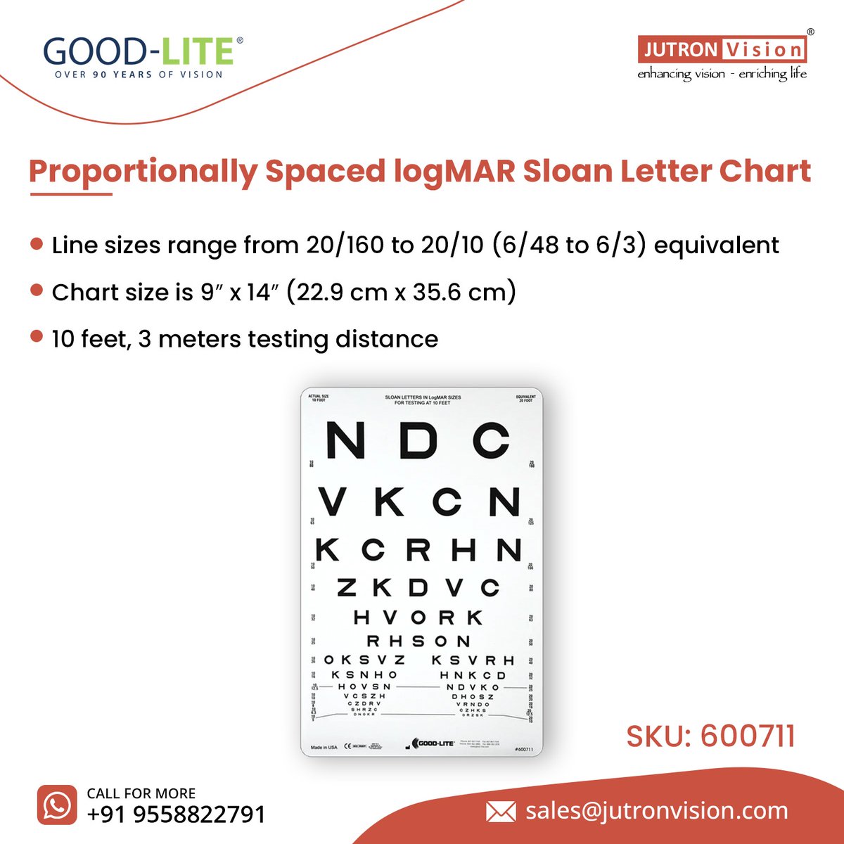 JutronV's tweet photo. This adult and children Distance Chart is the same as the 600705 Sloan Letter Chart, but the lines are labelled with only 10 ft and 20 ft notations. Proportionally-spaced lines; line sizes range from 20/160 to 20/10 (6/48 to 6/3) equivalent. https://t.co/f91uaVFVI7