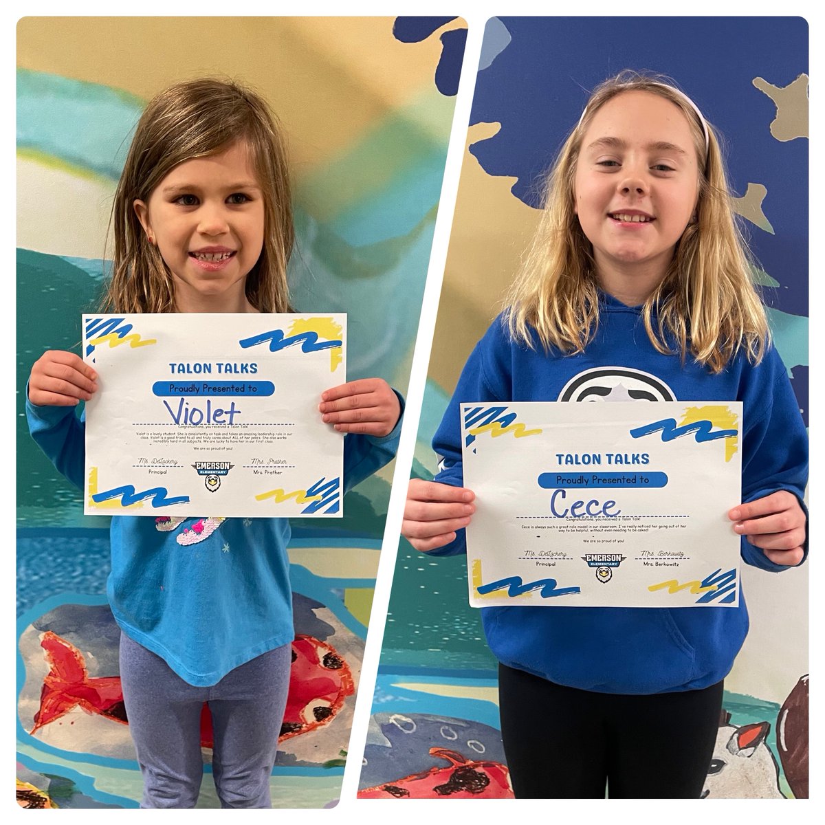 We are so proud of Violet and Cece for their hard work, leadership and kindness, which earned them Talon Talks today! Keep soaring high Eagles! #WeAreEmersonD205 #WeAreD205