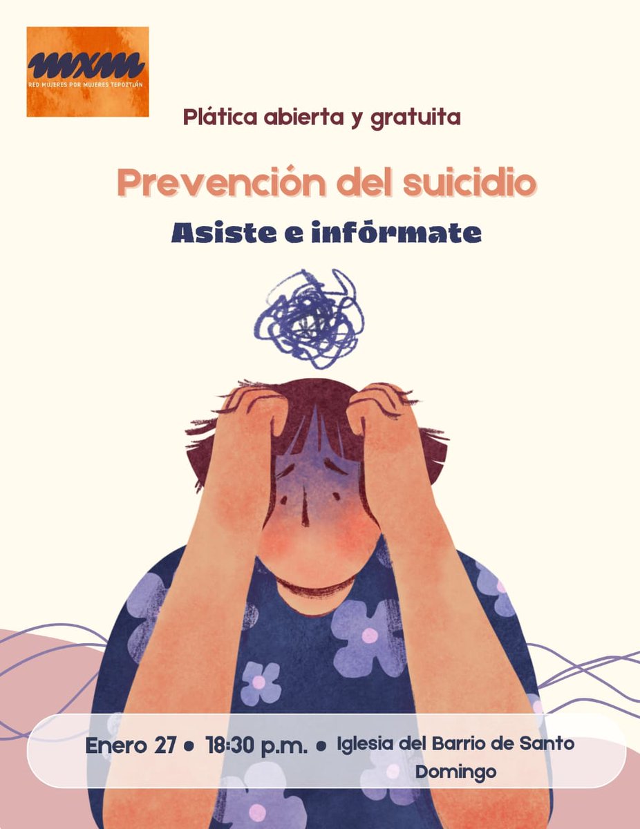 Les Invitamos a la plática informativa con el tema "Prevención del Suicidio" 
#Tepoztlán #SociedadCivilOrganizada #SaludMental #SaludEmocional <a href="/CulturaPLETepoz/">Centro Cultural Pedro López Elías</a> <a href="/infotepoz/">Tepoztlán Pueblo Magico</a> <a href="/NoticiasTepoz/">Noticias en Tepoztlán</a> <a href="/DTepoztlan/">De Todo en Tepoztlán</a>