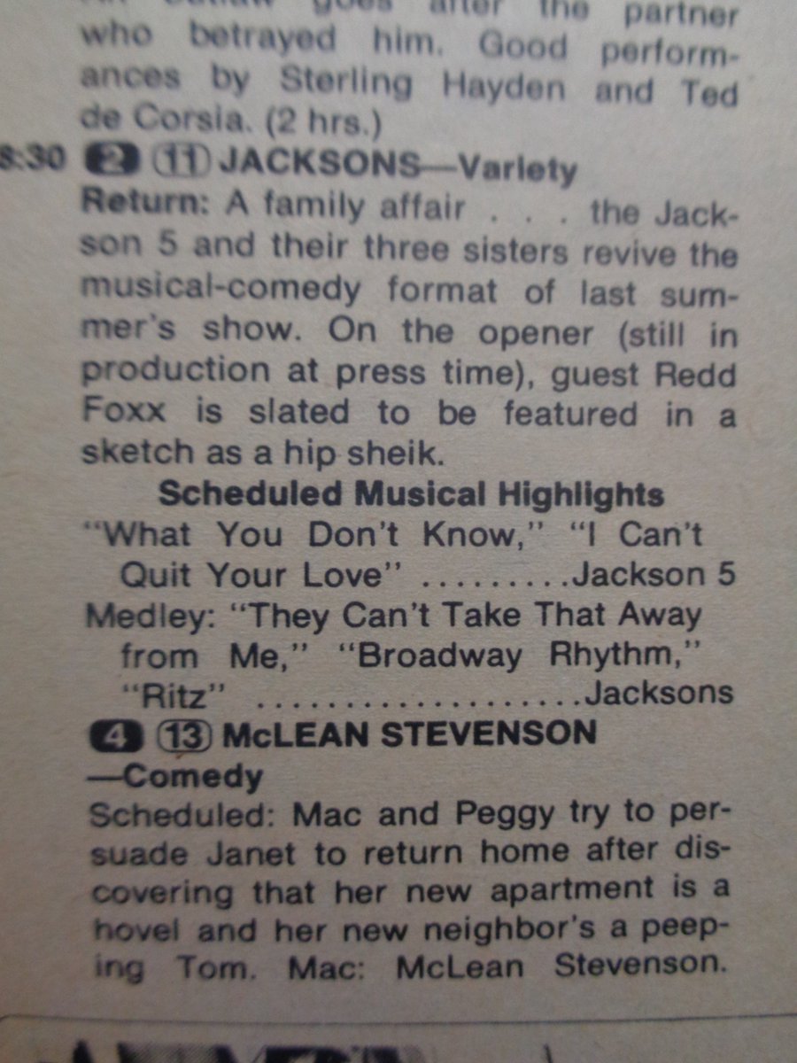 TV Listing of Yore: Redd Foxx was a guest on the 'Jacksons' varity show on CBS and 'The McLean Stevenson Show' was on NBC at 8:30PM EST #OTD in 1977.