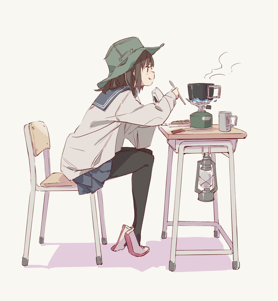 1girl solo sitting pantyhose chair skirt hat  illustration images