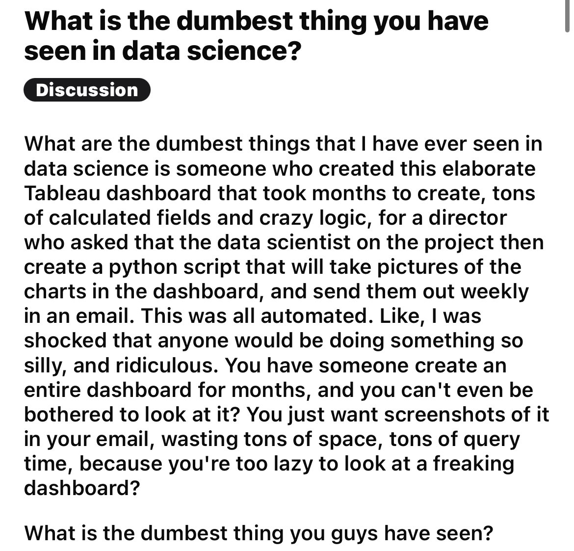 vboykis's tweet photo. This is actually not dumb! One of the first things I learned year 1 on the job was that executives are often busy and consume content very differently from the rest of us at work, usually via email on the phone.  (BlackBerry at the time 🫠 https://t.co/TBvBcGLb6c
