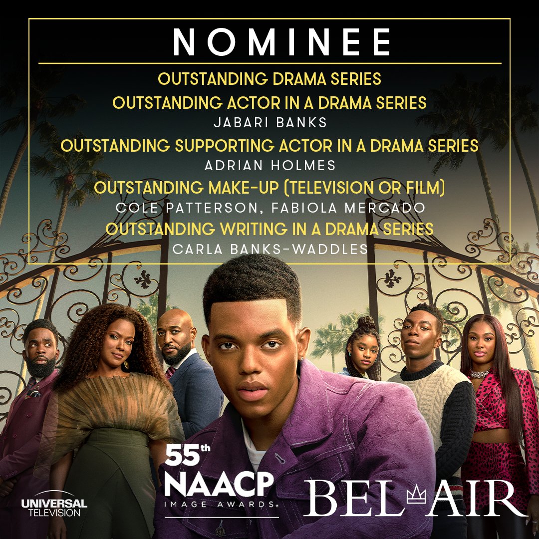 UniversalTV's tweet photo. Congrats to #BelAirPeacock, #HarlemonPrime, #NBCFound, #TheIrrational, #TheEqualizer, #ChicagoPD, & #GrandCrew for their nominations at this year's NAACP Image Awards! The NAACP Image Awards celebrates the outstanding achievements and performances of people of color. #FYC #FYCUSG https://t.co/RP02pq72Q0