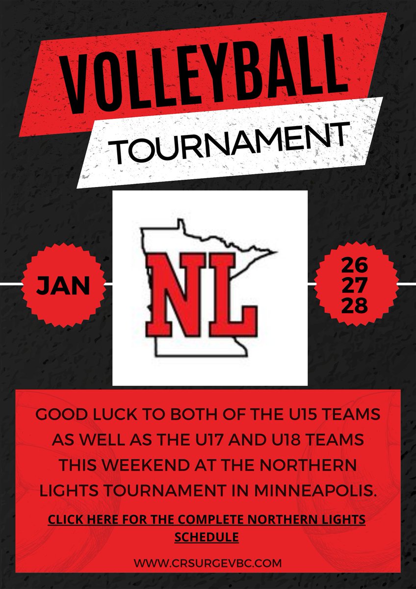It's a BIG weekend for the U15's, U17, &amp; U18 teams this weekend in Minneapolis. They will all be competing in the American division of the Northern Lights Tournament. GOOD LUCK LADIES!!!
