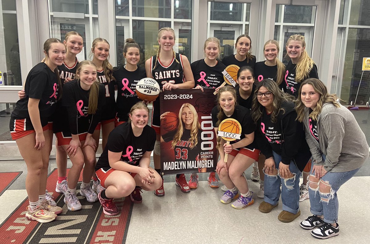 sjagbb's tweet photo. Congratulations to Madelyn Malmgren scoring her 1000 point tonight becoming the 13th St James Girls Basketball player to that milestone. A well deserved honor https://t.co/klguuSGcwL