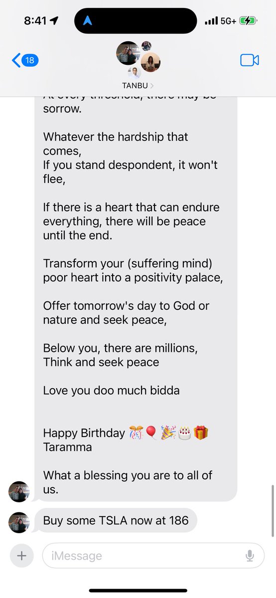 TaraViswanathan's tweet photo. Beyond touched by all the bday wishes. 🥹

Thank you so much to everyone &amp; especially my dad who sent me a Tamil movie song translated by ChatGPT and, of course, unsolicited investment advice (see last text). 🤣

Cc @elonmusk https://t.co/OkVLqAlDOi