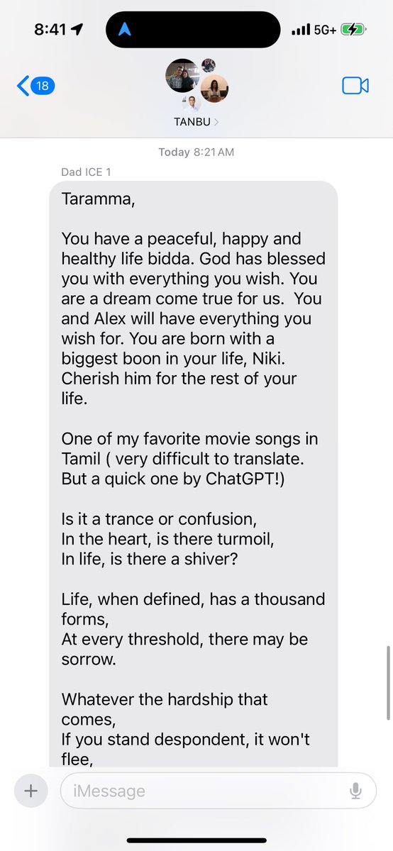 TaraViswanathan's tweet photo. Beyond touched by all the bday wishes. 🥹

Thank you so much to everyone &amp; especially my dad who sent me a Tamil movie song translated by ChatGPT and, of course, unsolicited investment advice (see last text). 🤣

Cc @elonmusk https://t.co/OkVLqAlDOi