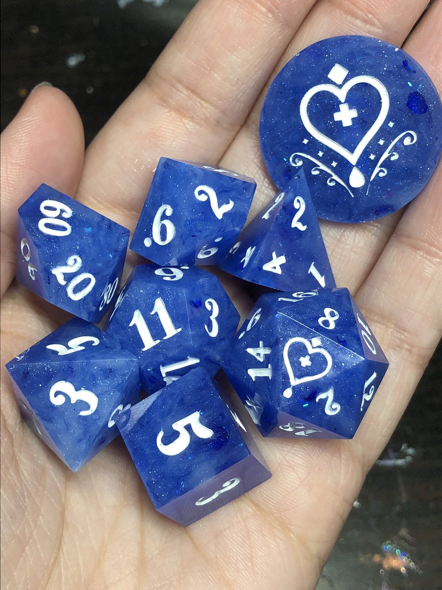HealersHug's tweet photo. Last few sets that will be going up for the shop update tomorrow January 27th at 3pm PT. There are also about 20 single d20s that will be available at that time as well!

#dnd #ttrpg #dice #diceset #handmadedice #dungeonsanddragons https://t.co/wAqjlWV7ue