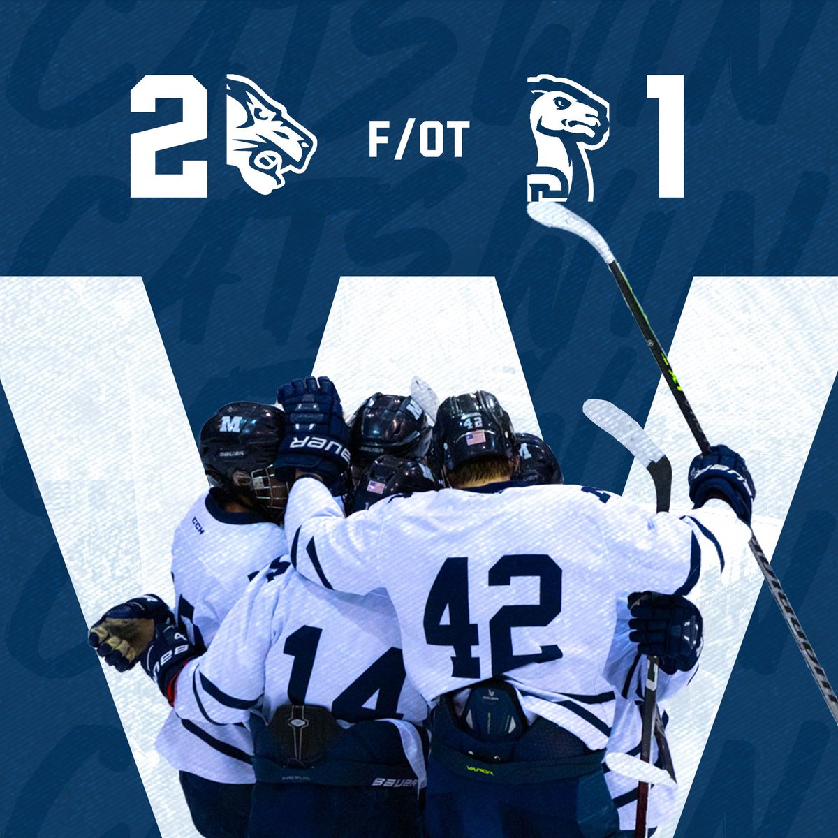 ROAD W!!
The Panthers sweep the season series against Conn College with a 2-1 overtime victory. Moore tied the game in the 3rd and May tucked his first collegiate goal in OT to win it for Midd! Horoho shut the door with 34 saves!

#CatsWin