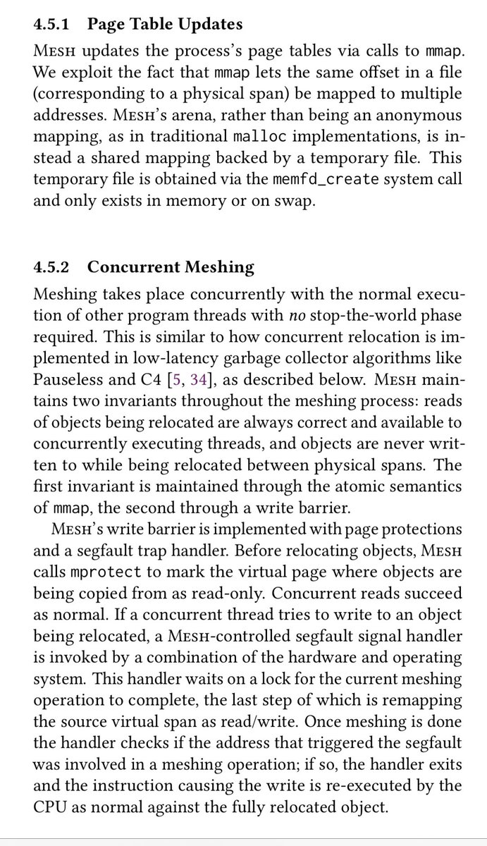 extremely clever way to implement concurrent remapping of virtual memory pages in user space. uses mmap + memfds and mprotect + sigsegv handler. 👏