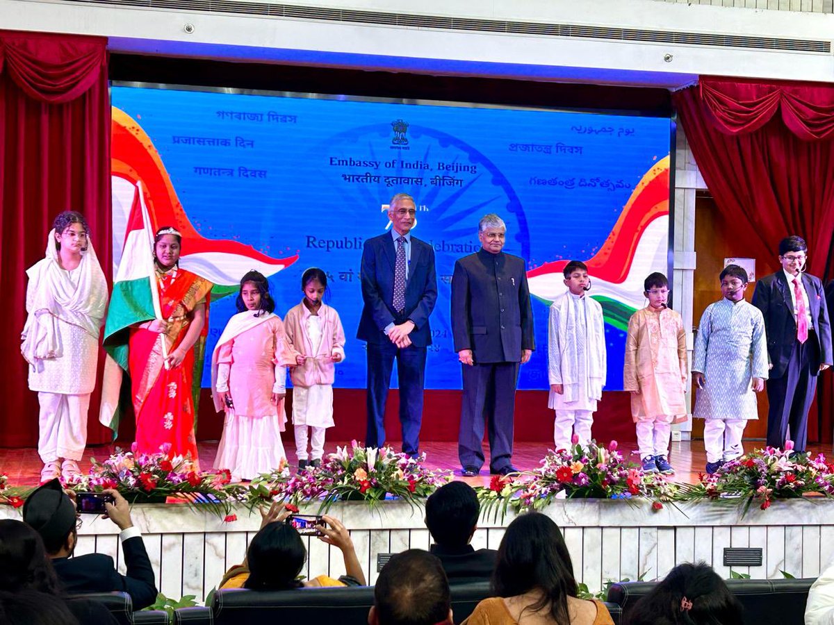 A great privilege and honour to participate in the Republic Day celebrations at our embassy in Beijing yesterday. Grateful for the invite from Pradeep Rawat, our outstanding ambassador. Glad to meet our diplomatic team and enjoyed the cultural programme by the kids. @EOIBeijing
