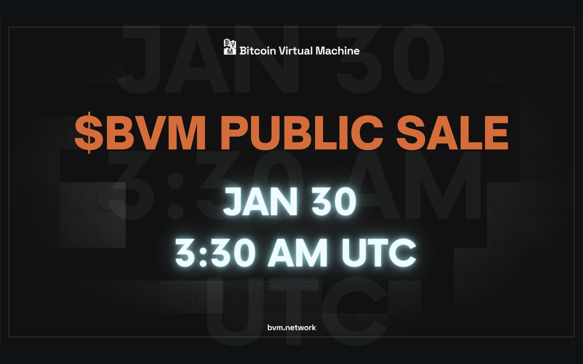 $BVM Public Sale in 3 Days!

📅 Jan 30th, 3:30 am UTC

Exclusive access for allowlist members.

How to join?

1) Visit bvm.network
2) Get on the allowlist
3) Complete tasks for an extra boost