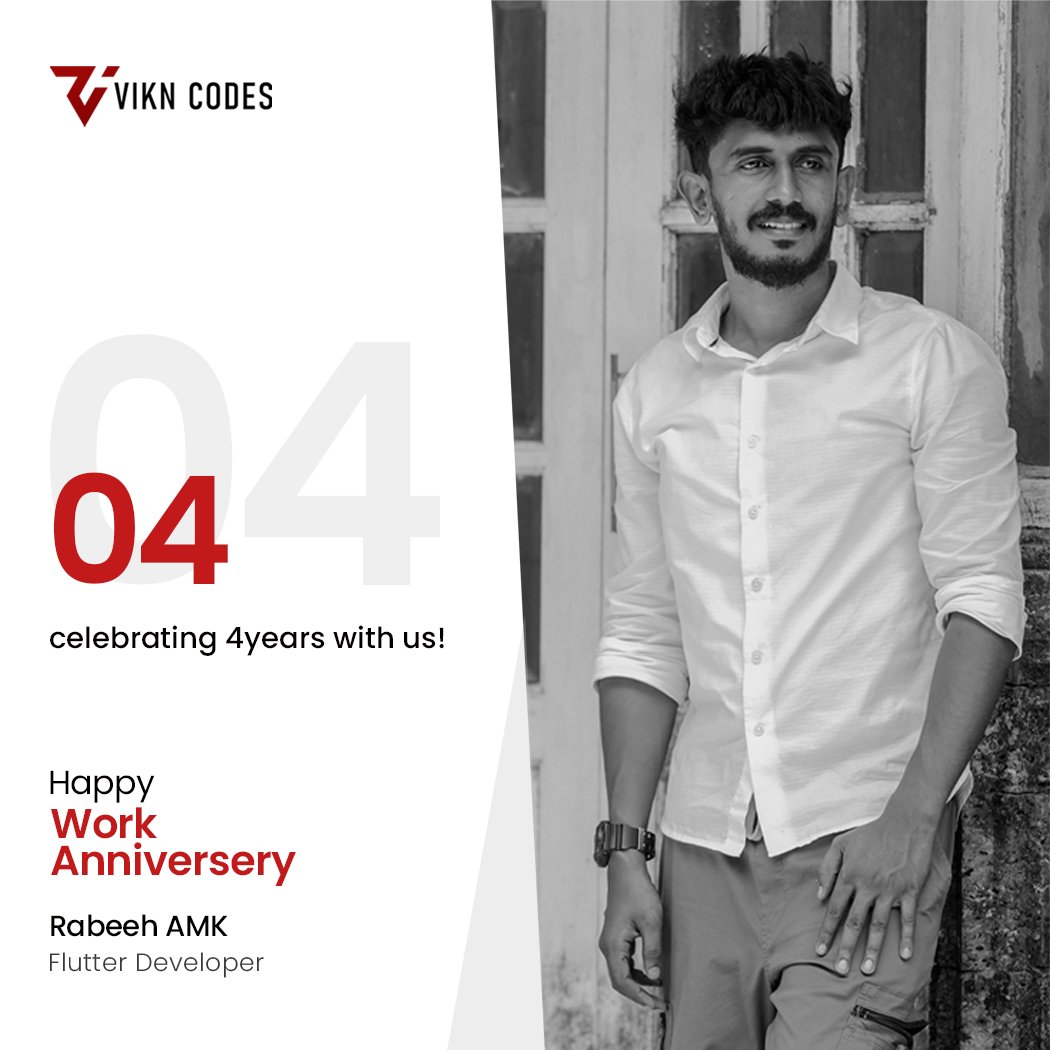 ViknCodes's tweet photo. Congratulations to Rabeeh on reaching their 4-years work anniversary with VIKN CODES ! We appreciate your dedication and hard work over the past year and look forward to many more successful years ahead."

#WorkAnniversary#MilestoneMoment
#YearsAtWork#DedicationPaysOff https://t.co/ExihMhyvLg