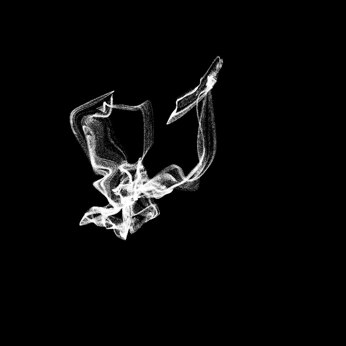 ginzi_o's tweet image. setup=o=&amp;gt;{r=random,q=noise,createCanvas(w=800,w),background(0);$=1,_=1,t=r(1e3),e=r(1e3);blendMode(SCREEN),stroke(255,80);for(l=0;l&amp;lt;3e5;l++){f=sin(-_)+cos(-$),n=sin(.7*$)-1.4*cos(1.7*_);point(q(.2*f,2*n,t+5e-8*l)*w,q(.2*f,2*n,e+5e-8*l)*w),$=f,_=n}}
#genuary14 #つぶやきprocessing