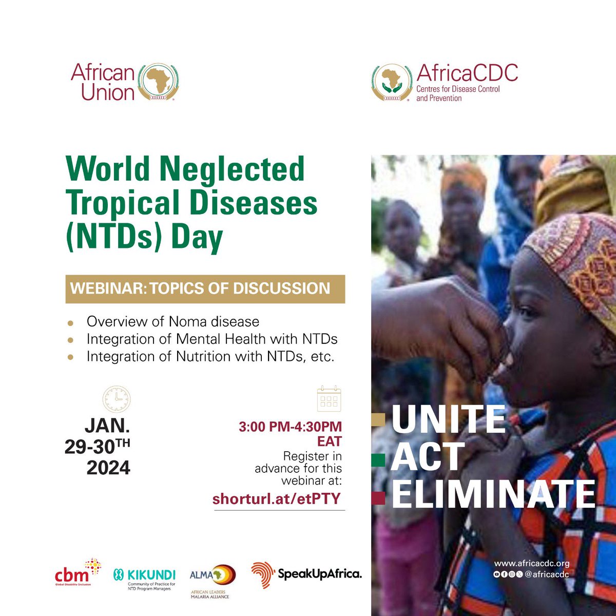 Join us in celebrating 2024 World Neglected Tropic Diseases (NTDs) under the theme: Act Now, Act together, and invest in neglected tropical diseases. I will be there and please be there!!!!!