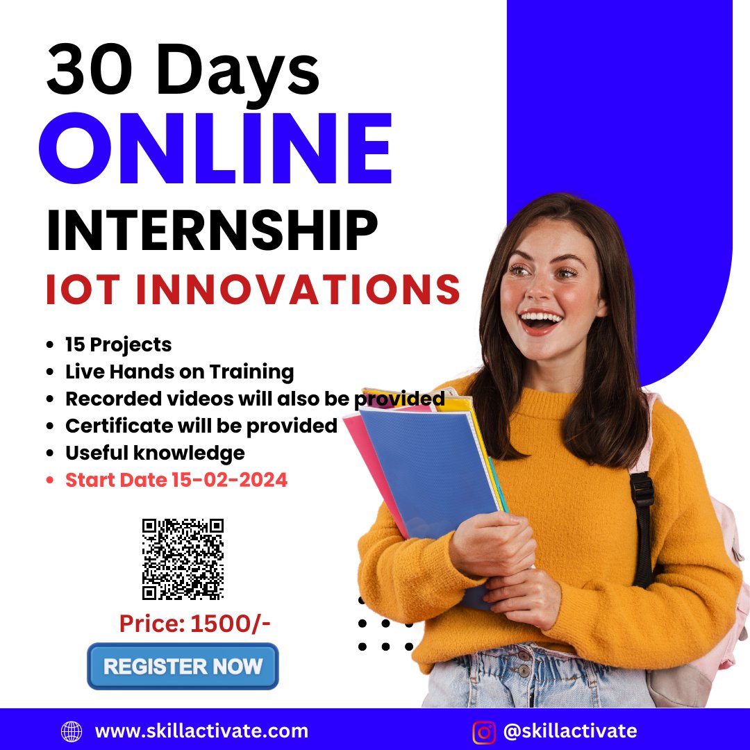 SkillActivate's tweet photo. One month online internship on IoT along with 15 real time hands on projects!! Attend the Internship, Learn new concepts and grab your certificate. Register Now https://t.co/h3AWxfolzl
#trending #trendingtopic #internships #skillactivate https://t.co/YhXnbC8A50
