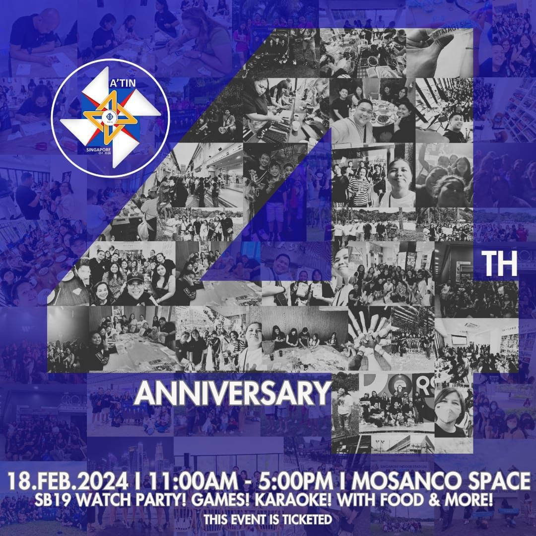 ATINSingapore's tweet photo. [ REMINDER: UPCOMING EVENT ]

18 Feb - A'TIN SG 4th Anniversary
Register Here: https://t.co/S6LDCaz96F

Registration Fee: $35 per pax

This is a ticketed event.

@ATINSingapore #ATINSG 
@SB19Official #SB19 https://t.co/v0ruqVmJBc