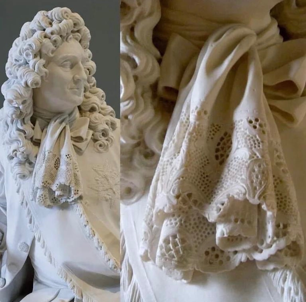 Amazing neckerchief detail in this marble statue made by French sculptor Louis Philippe Mouchy in 1781.