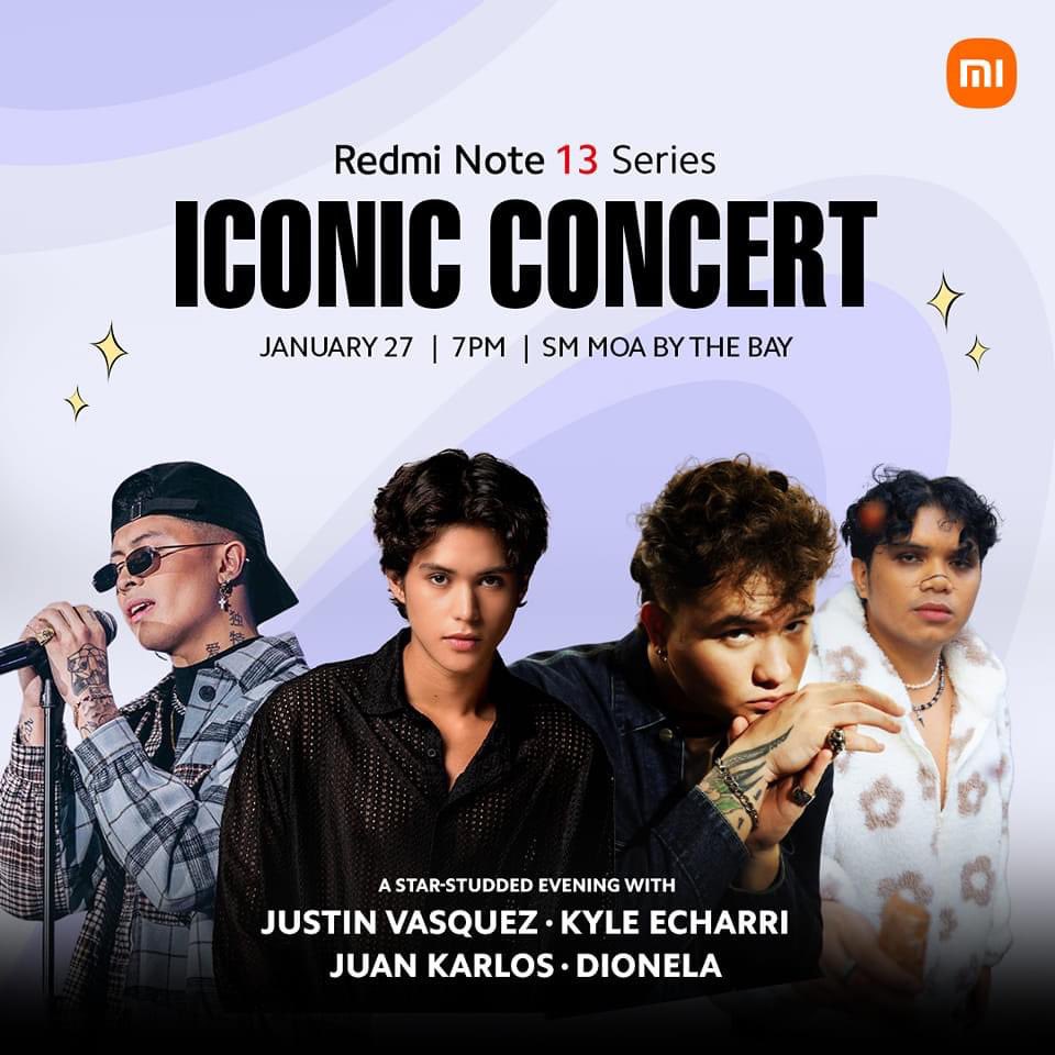 Join the rhythm of the #RedmiNote13Series at The #XiaomiIconicPark Concert this January 27! 🌟 Visit us at SM by the Bay to witness the iconic performances of juan karlos Justin Vasquez , Kyle Echarri and Dionela Register now 🎟️: bit.ly/XiaomiIconicPa… #EverythingsHereAtSM