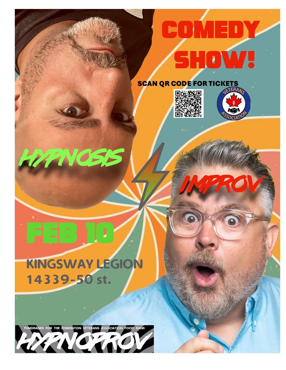 Hypno Joe Francis (@hypnojoefrancis) on Twitter photo Fundraiser for Edm Veterans Food Bank
Join <a href="/AtomicImprov/">Donovan Workun</a> Donovan Workun & <a href="/hypnojoefrancis/">Hypno Joe Francis</a> Joe Francis. Help out some veterans in need and have a laugh!
Click link below to get your tickets today!
eventbrite.com/e/792246359187… Fundraiser for Edm Veterans Food Bank
Join <a href="/AtomicImprov/">Donovan Workun</a> Donovan Workun & <a href="/hypnojoefrancis/">Hypno Joe Francis</a> Joe Francis. Help out some veterans in need and have a laugh!
Click link below to get your tickets today!
eventbrite.com/e/792246359187…