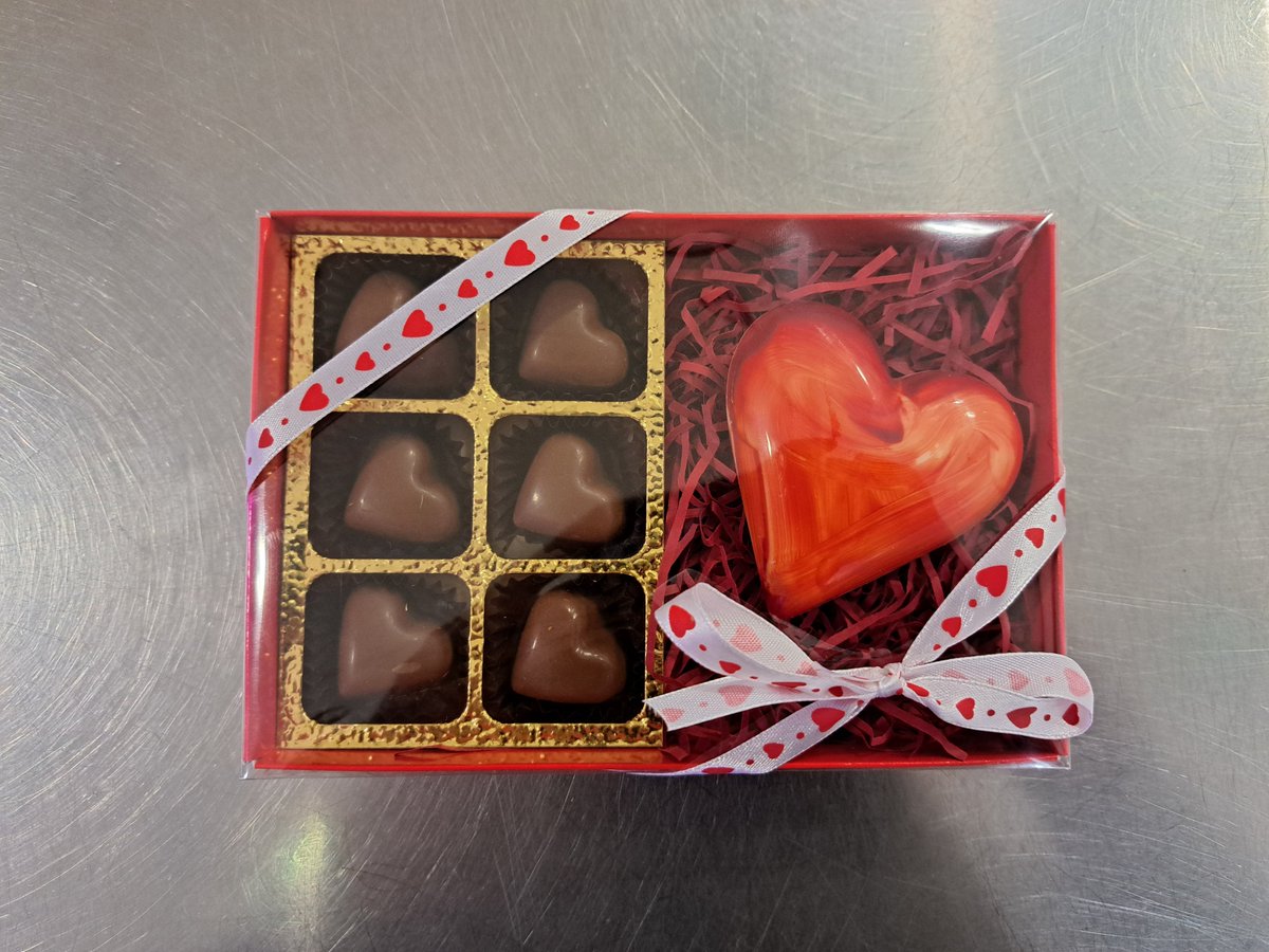 We're busy making delicious chocolates for Valentines. This is a customer favourite - 6 x champagne truffles with a chocolate heart. Available in-store now (will go online next week).