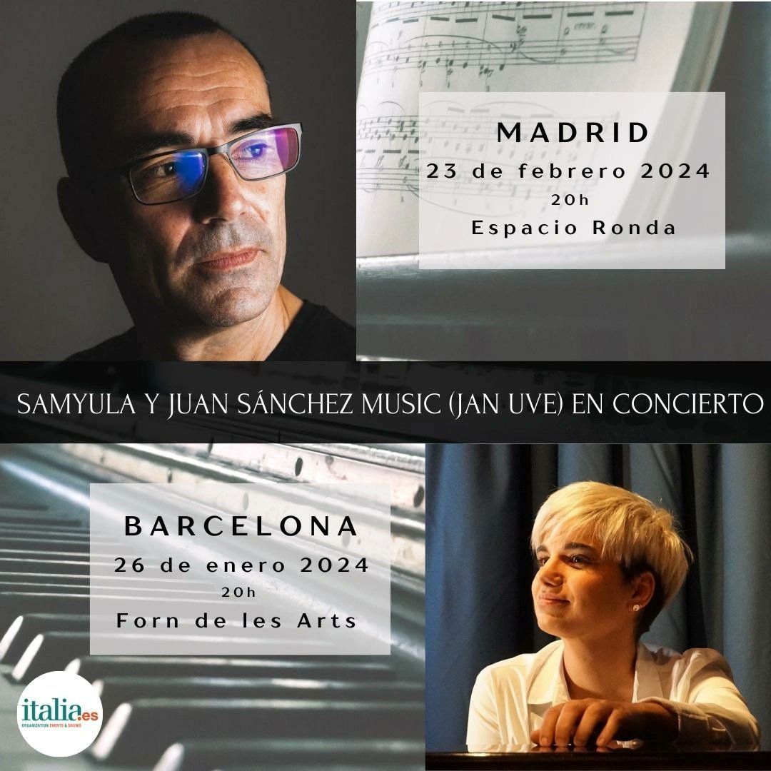 💥SAMYULA Y JAN UVE (Juan Sánchez) EN CONCIERTO💥

📅Viernes 26 de enero de 2024 a las 20h en el Forn de les Arts - BARCELONA - SOLD OUT

📅 Viernes 23 de febrero de 2024 a las 20h en el Espacio Ronda - MADRID

🎟️: entradas.italiaes.org/es/events/juan…