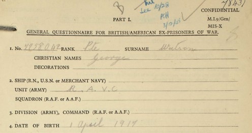 Almost time to join the @UkNatArchives webinar on #WWII #prisonerofwar records.
Pte George Watson, enlisted November 1939.  POW 1941-1945.