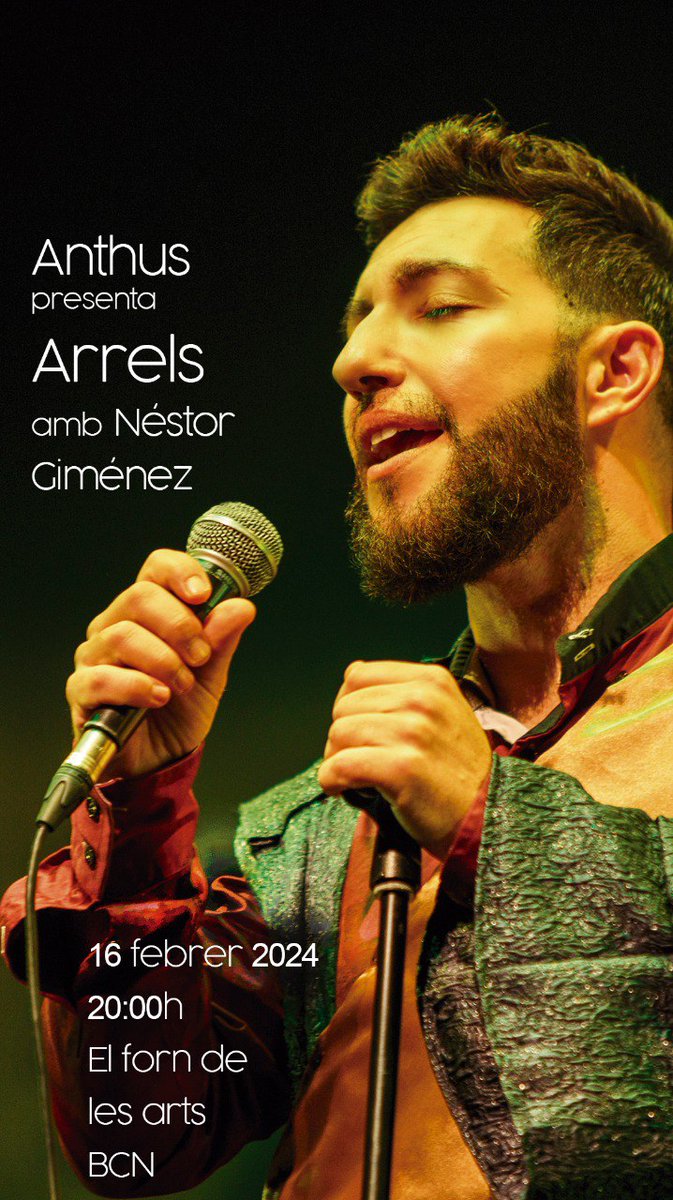 💥ARRELS💥

📅Viernes 16 de febrero de 2024 a las 20h en el Forn de les Arts - Barcelona 

🎟️: entradas.italiaes.org/es/events/arre…

Anthus, voz y composiciones

Néstor Giménez, piano 

#ItaliaES #anthus