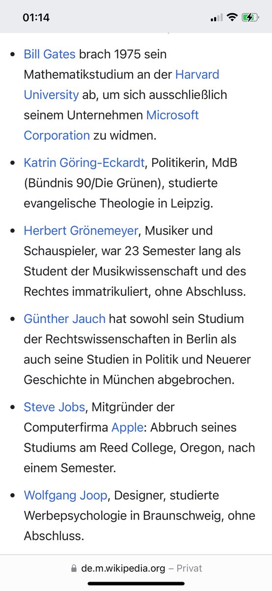 ThoroughlyFedUp's tweet photo. @BenAurel145053 @Sole5519 @Ricarda_Lang Kritik - vor allen Dingen wenn sie wie hier einer Pauschalverunglimpfung gleichkommt, sollte schon auf Evidenz beruhen. Da hapert es bei Ihnen gewaltig. 
Hier Evidenz, dass man es auch nach einem Abbruch seines Studiums zu was bringen kann. Screenshot aus Wikipedia https://t.co/3OkvFDMl4E