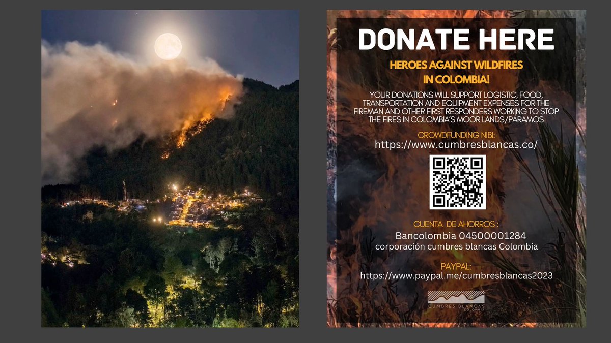 Wildfires in Colombia are destroying the nation's fragile & unique ecosystem. Locals are urgently crowdfunding, with funds going direct to those on the frontline of defending nature. If you are moved to help & can, here's a reliable way to send support: paypal.com/paypalme/cumbr…